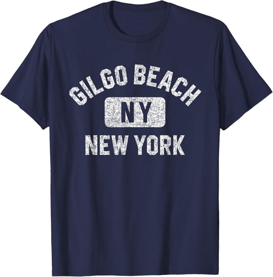 Gilgo Beach NY New York Gym Style Distressed White Print T-Shirt - T-Shirt | Navy