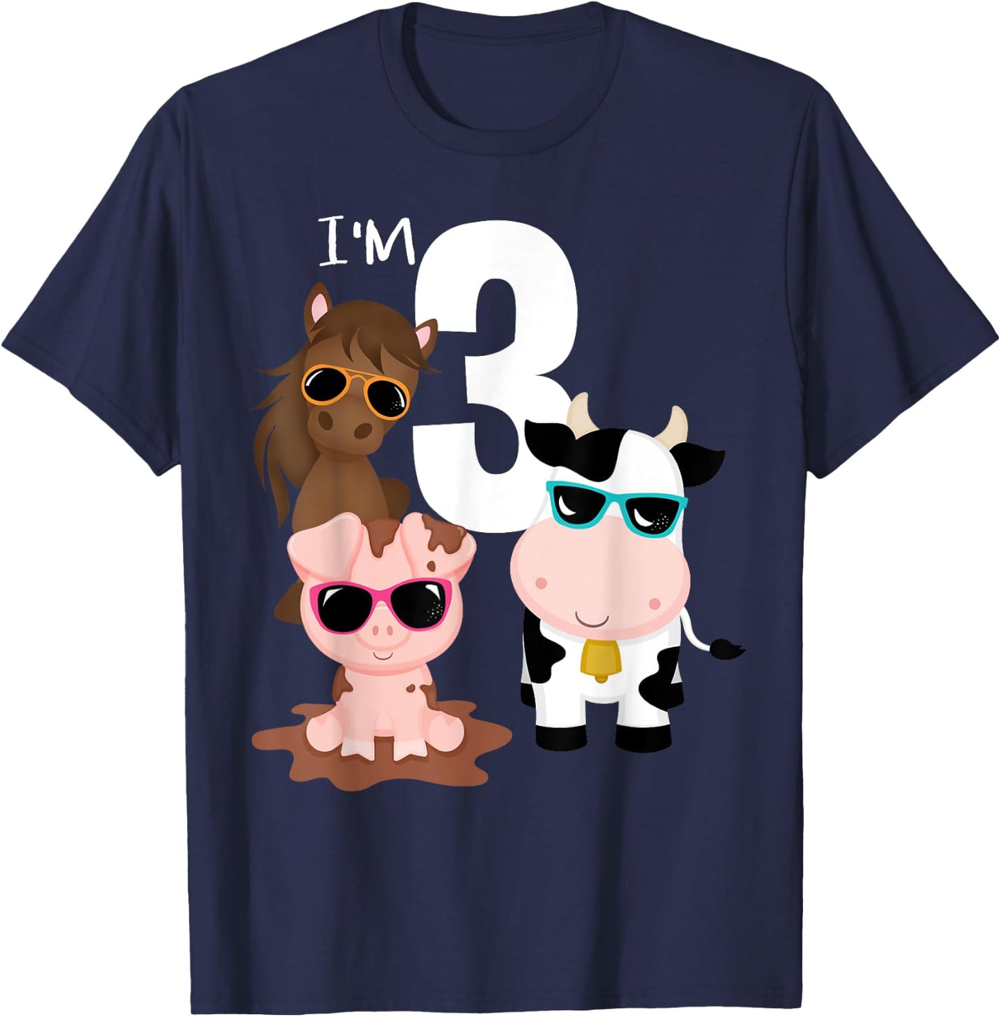 Cool Farm Animals 3rd Birthday Party 3 Year Old Toddler T-Shirt - T-Shirt | Navy