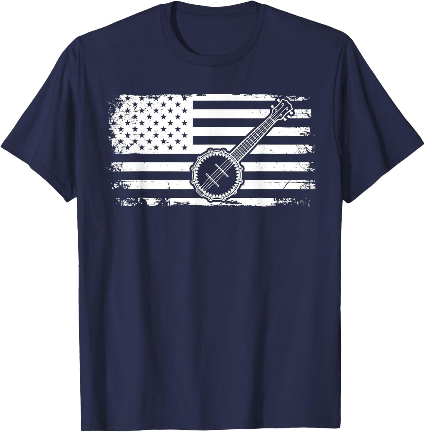 Bluegrass American US Flag Banjo T-Shirt - T-Shirt | Navy