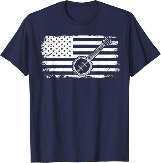 Bluegrass American US Flag Banjo T-Shirt - T-Shirt | Navy