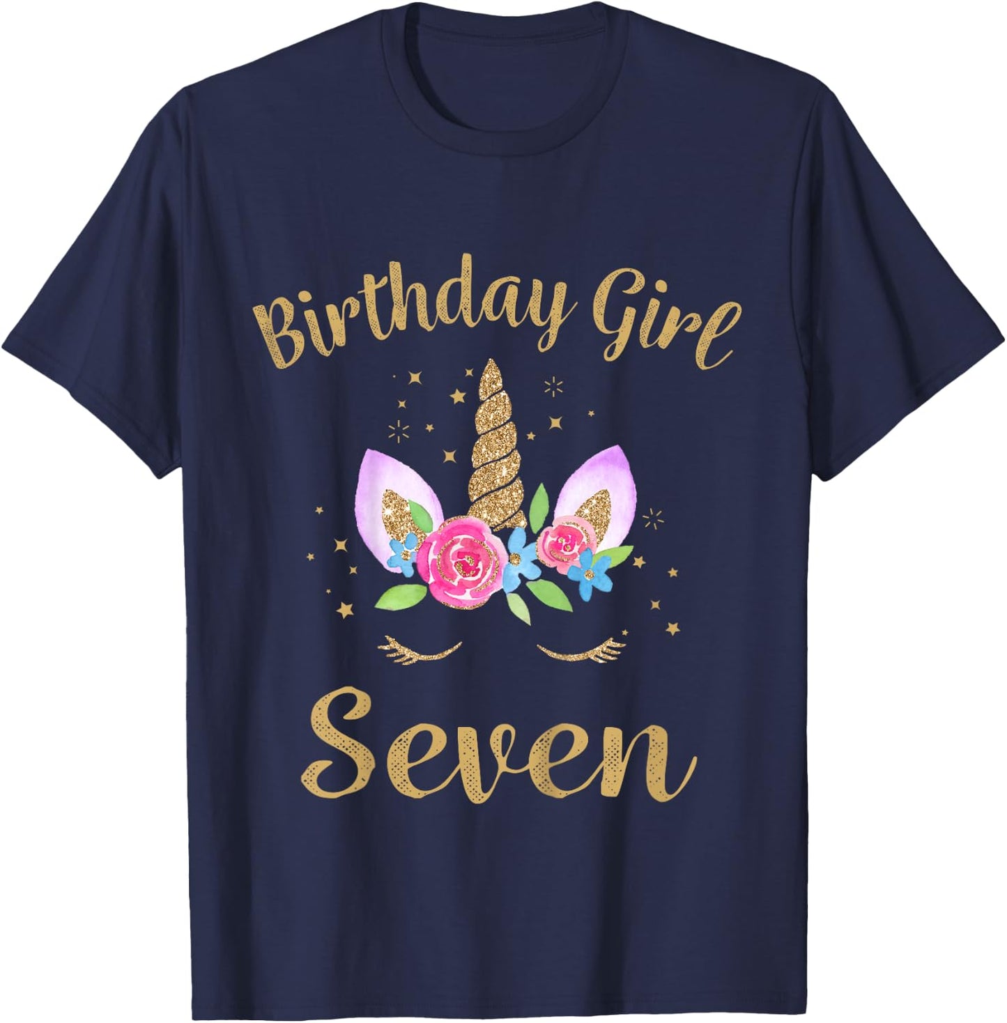 Kids 7 Year Old Birthday Girl Unicorn Shirt 7th Birthday Outfit T-Shirt - T-Shirt | Navy