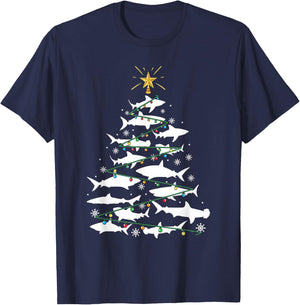 Shark Xmas Tree Holiday Gift Fishing Lover Funny Christmas T-Shirt - T-Shirt | Navy