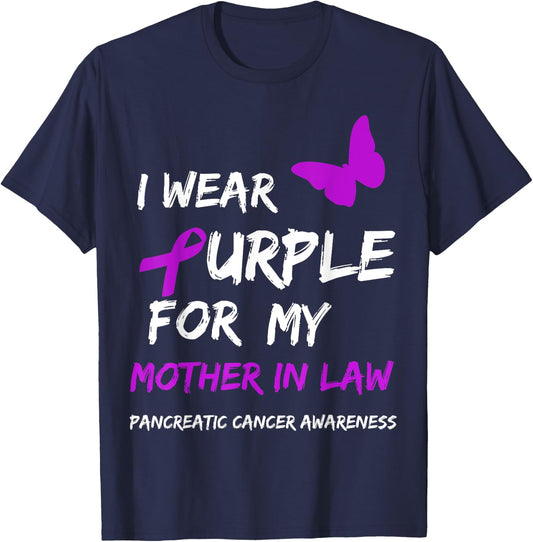 Pancreatic Cancer I Wear Purple for my Mother in law Ribbon T-Shirt - T-Shirt | Navy