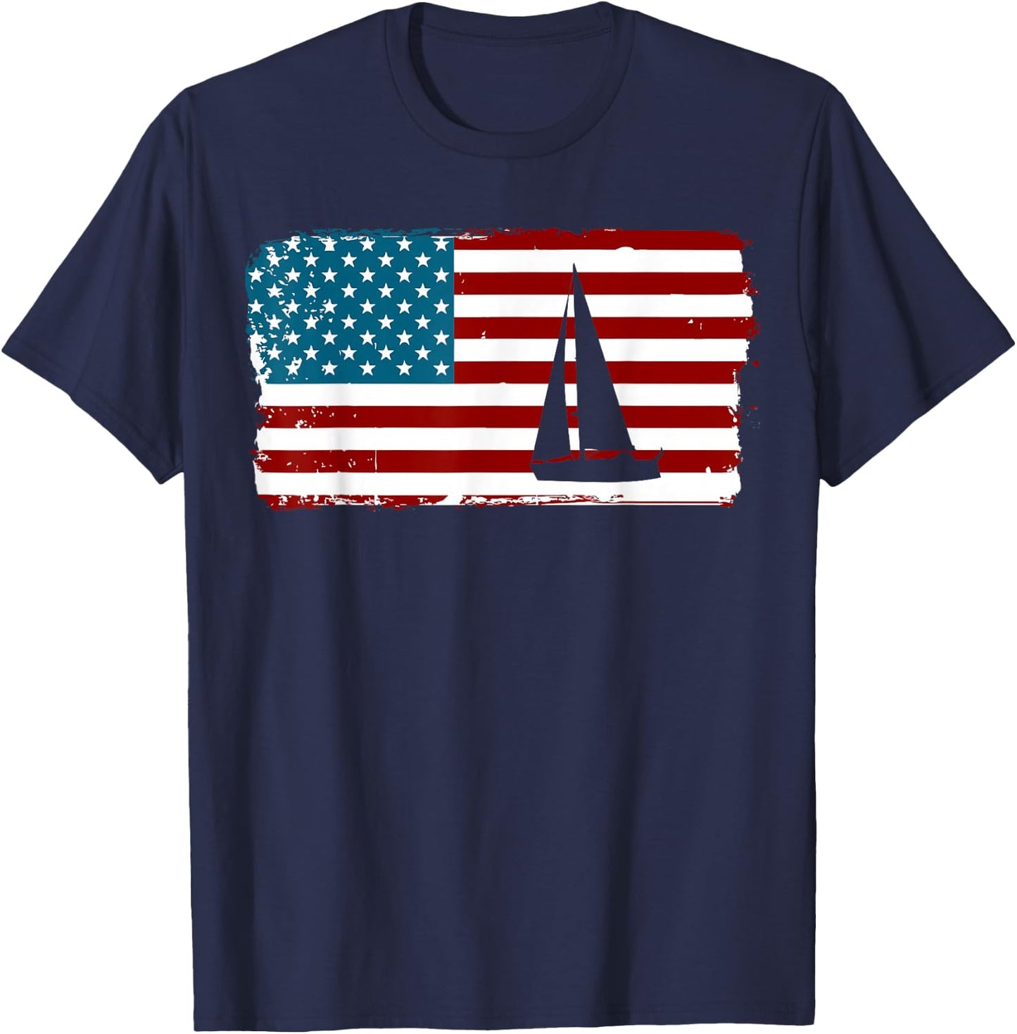 American Flag Sailing | Cute Boating Gift T-Shirt - T-Shirt | Navy