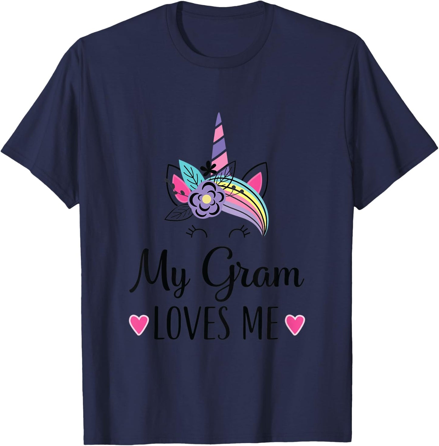 Kids My Gram Loves Me Unicorn Granddaughter T-Shirt - T-Shirt | Navy