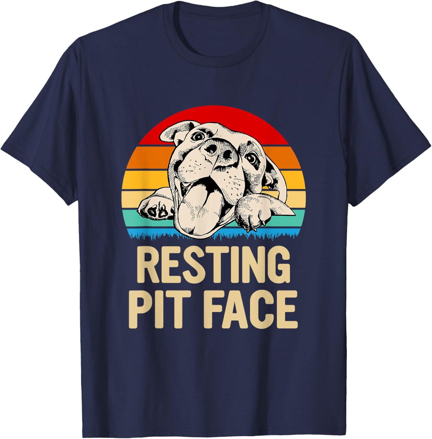 Resting Pit Face Gift Pitbull Lovers and Pittie Owners T-Shirt - T-Shirt | Navy