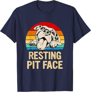Resting Pit Face Gift Pitbull Lovers and Pittie Owners T-Shirt - T-Shirt | Navy