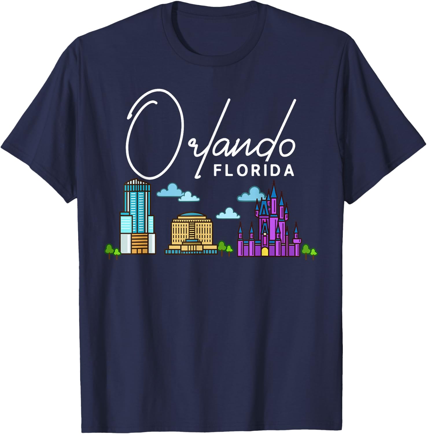 Orlando Florida City Skyline Map Travel T-Shirt - T-Shirt | Navy
