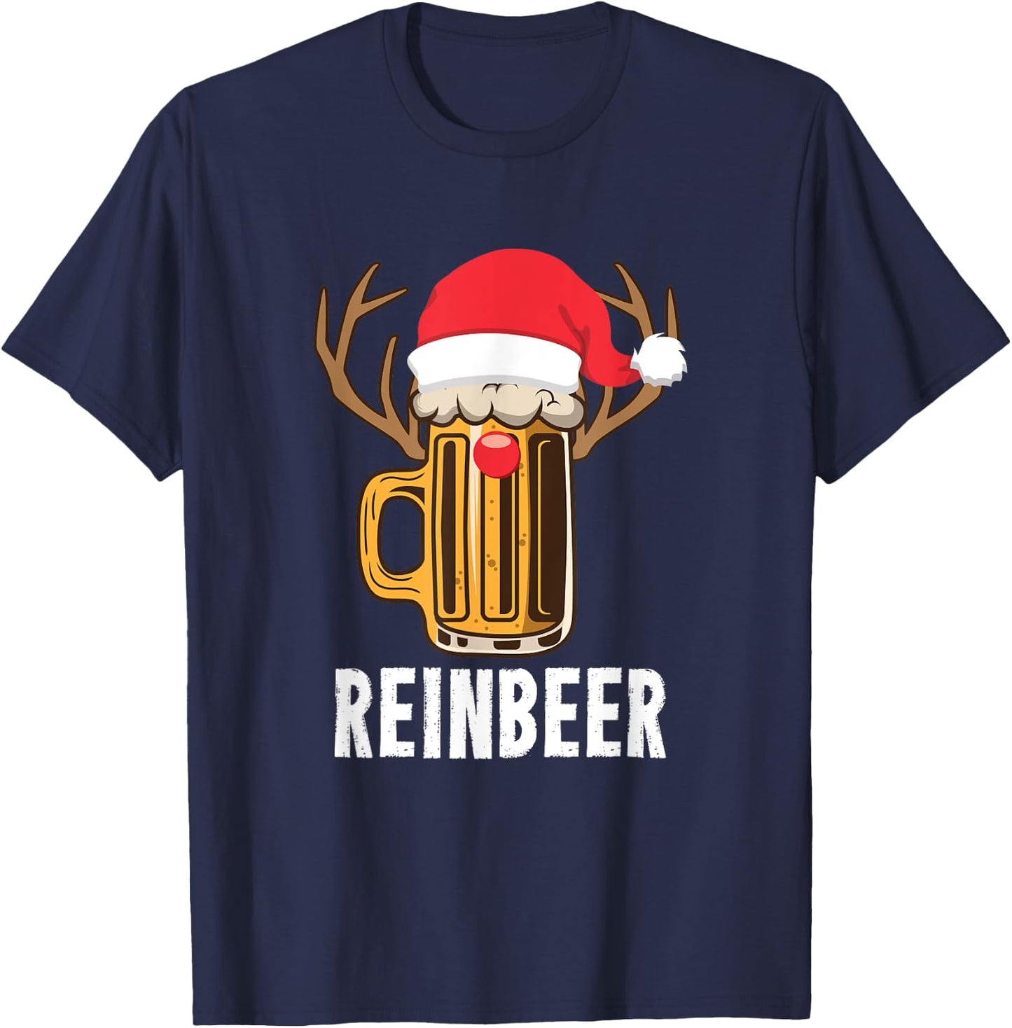 Reinbeer Santa Beer Lover Reindeer Pun Christmas Drinking T-Shirt - T-Shirt | Navy