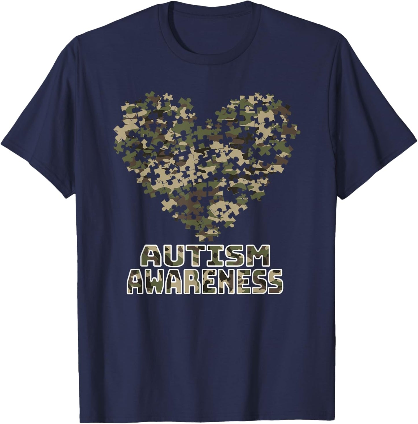 Heart Puzzle Autism Awareness Camoflauge Military Tactical T-Shirt - T-Shirt | Navy