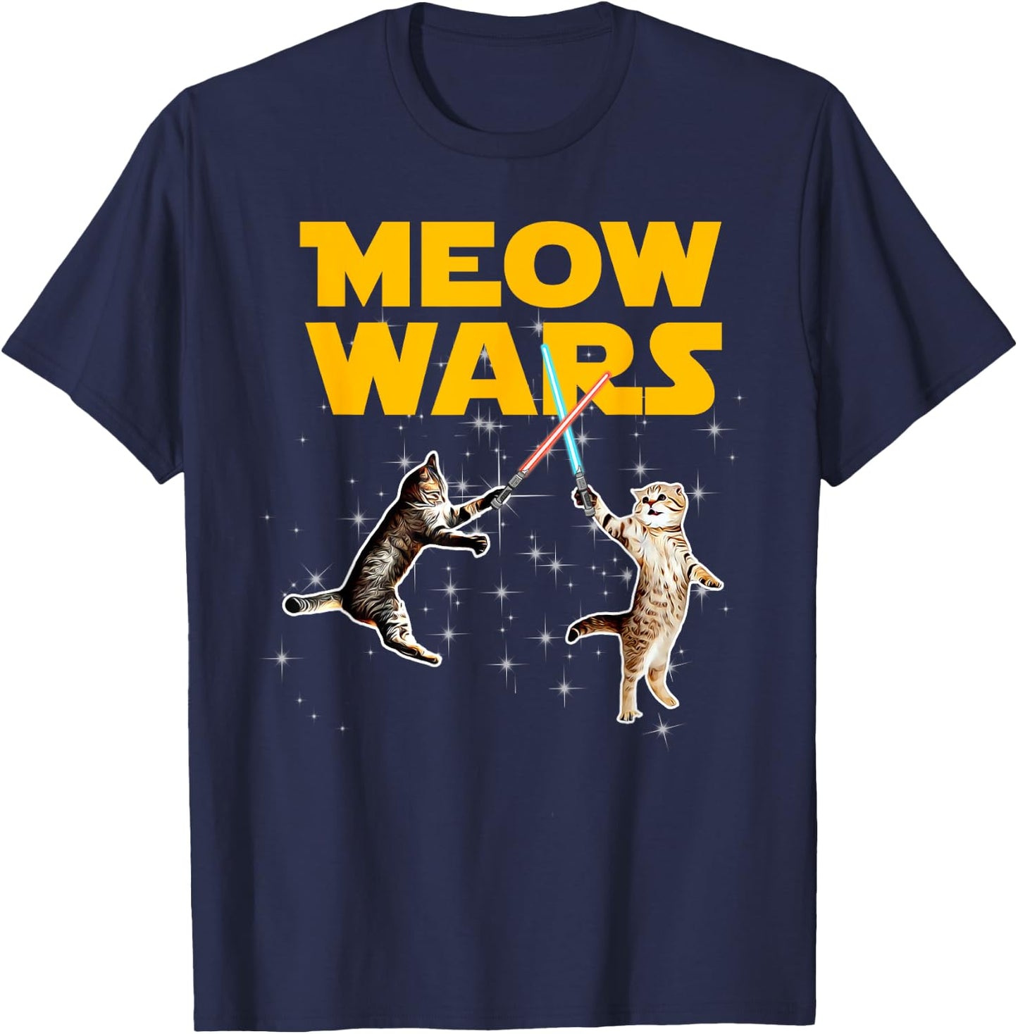 Meow Wars Funny Graphic For Cat Lovers Men Women Girls Kids T-Shirt - T-Shirt | Navy