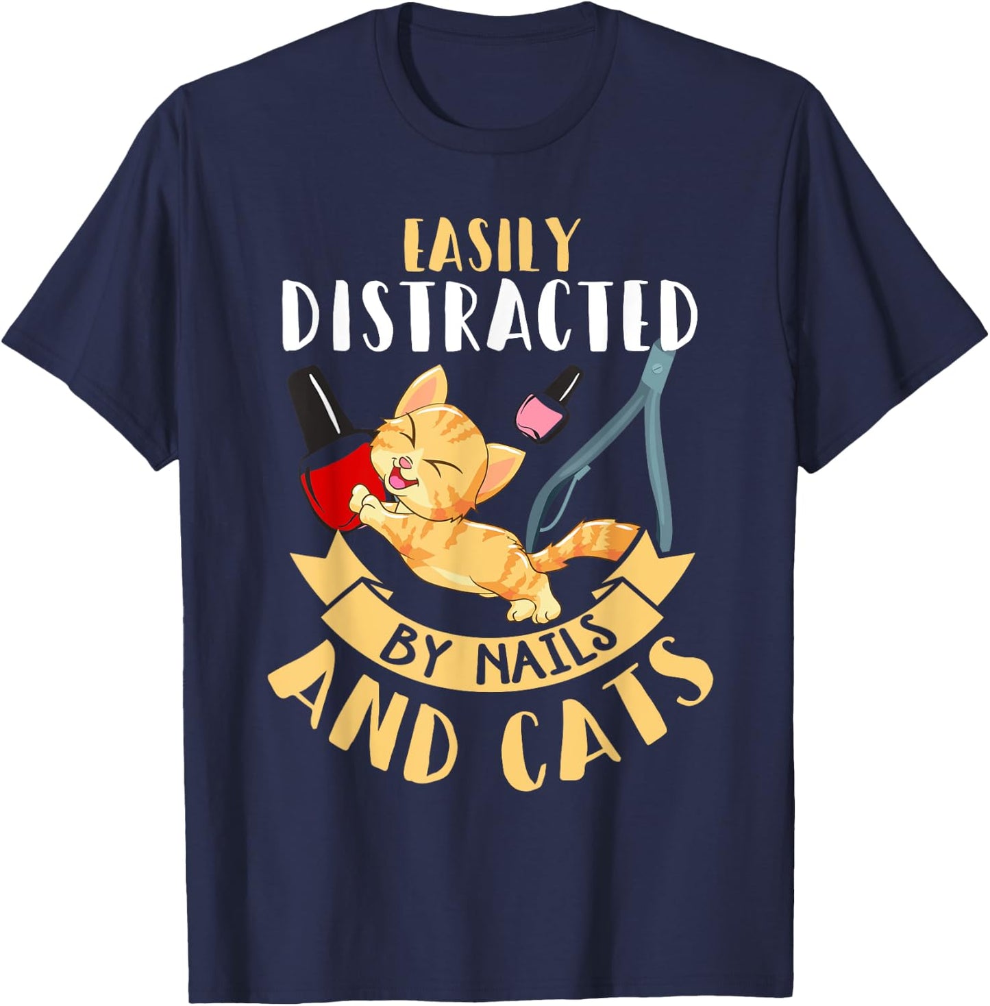 Nail Tech Shirt Funny Cat Lover Humor Nail Technician Gift T-Shirt - T-Shirt | Navy