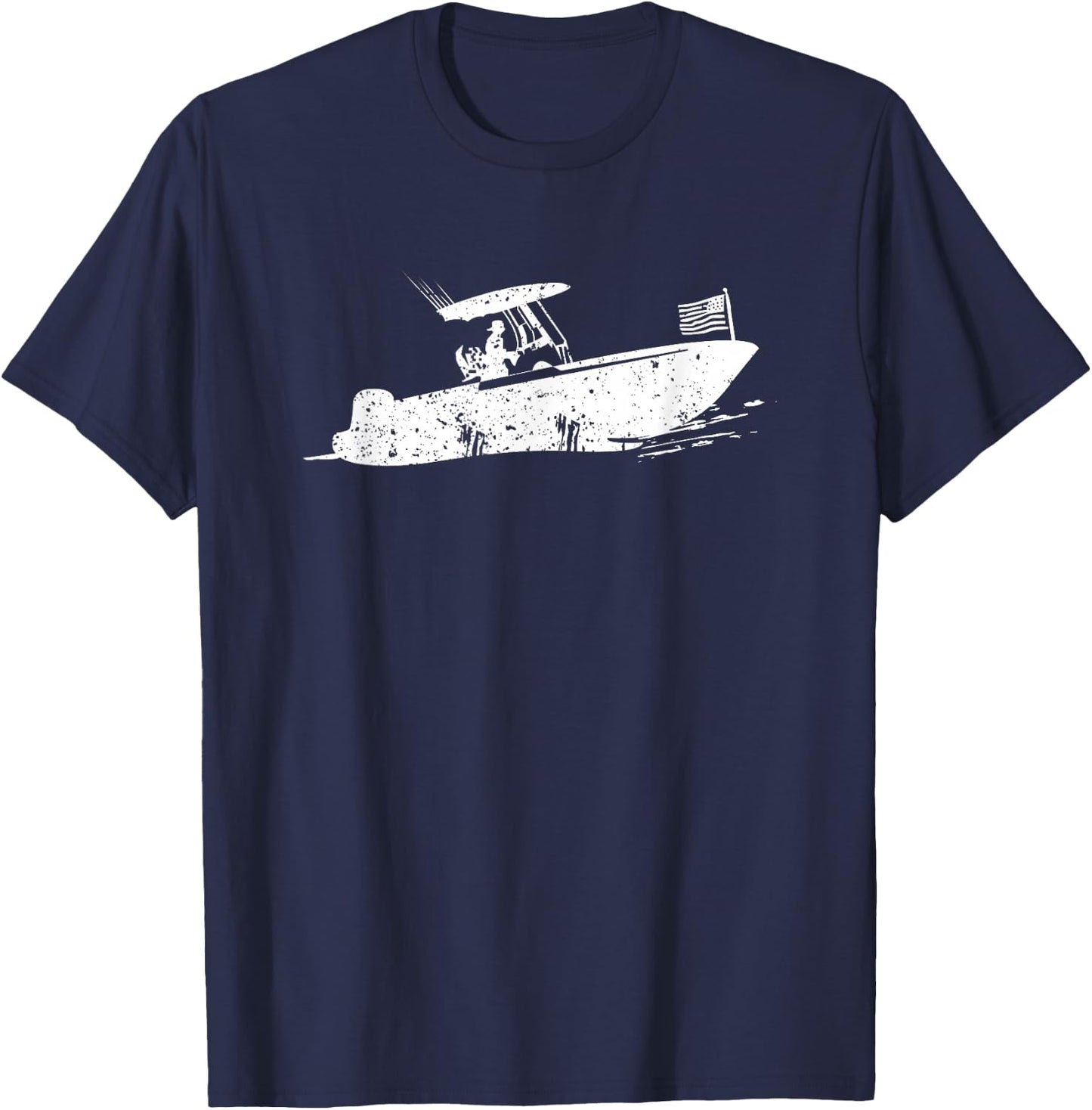 Center Console Boat, American Flag, Motorboat, Fishing Boat T-Shirt - T-Shirt | Navy