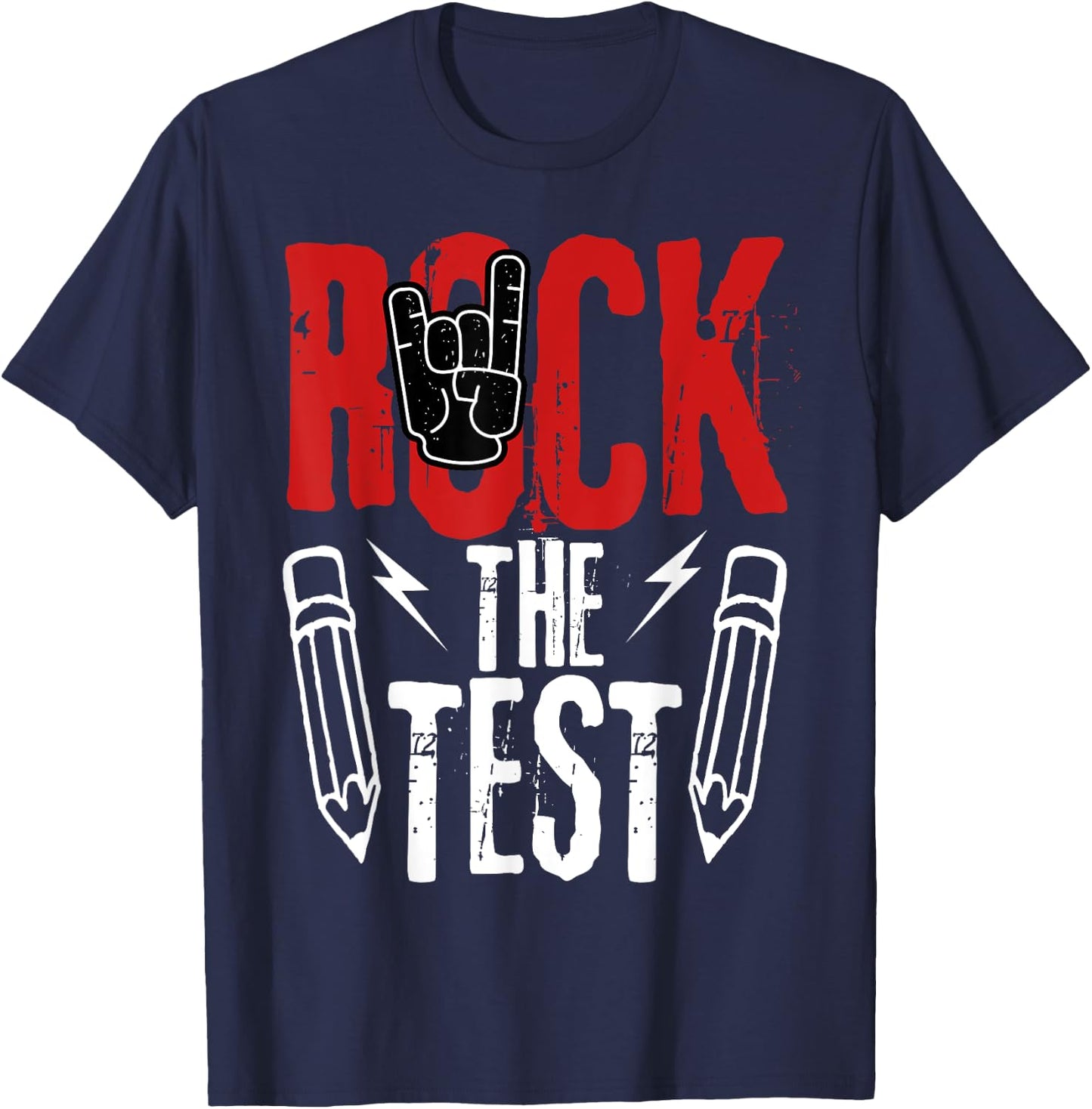 Test Day Rock The Funny Metal Teacher Student Testing Exam T-Shirt - T-Shirt | Navy