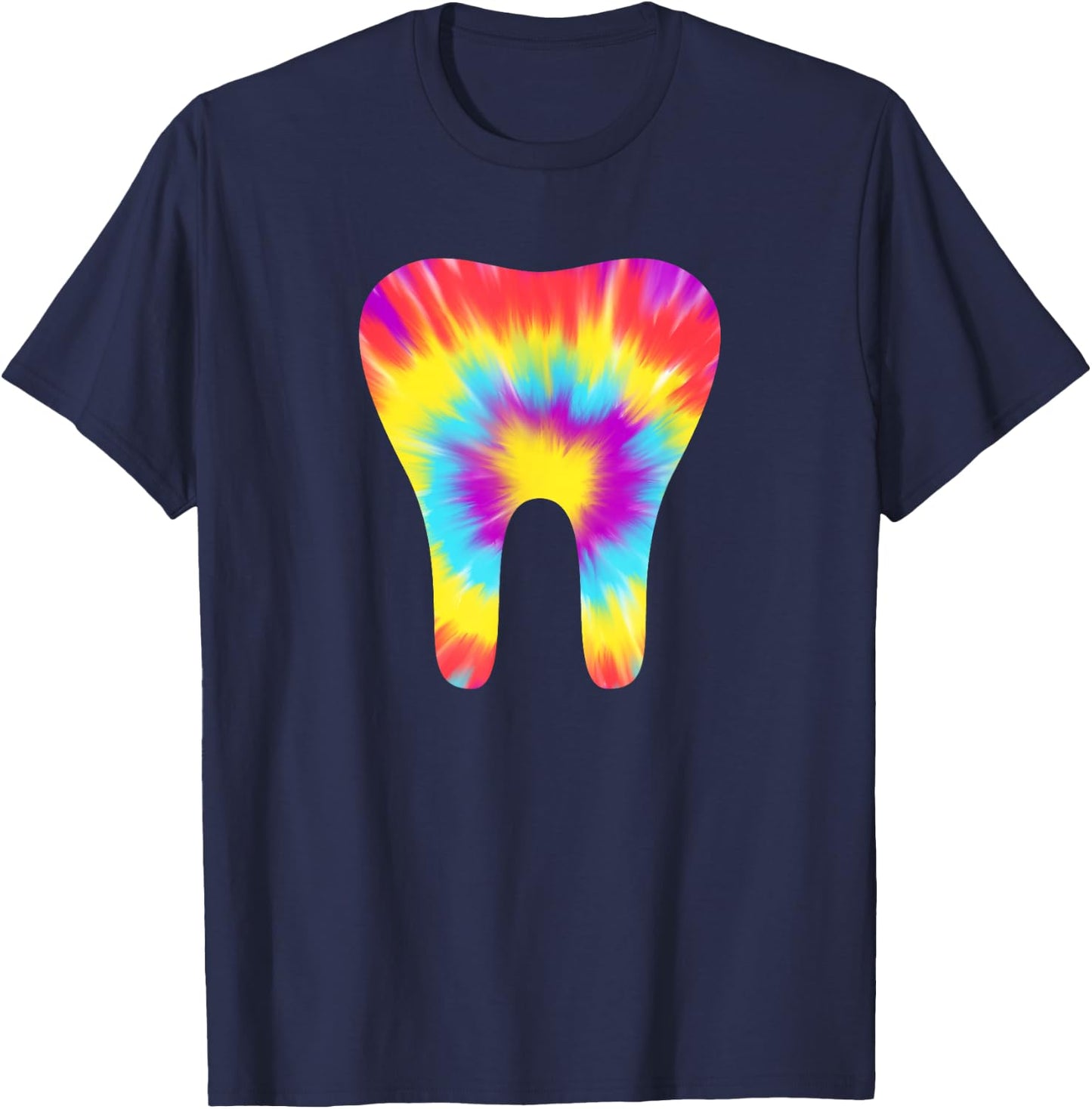 Tie Dye Tooth 60s Dentist Dental Hygiene Assistant Funny T-Shirt - T-Shirt | Navy