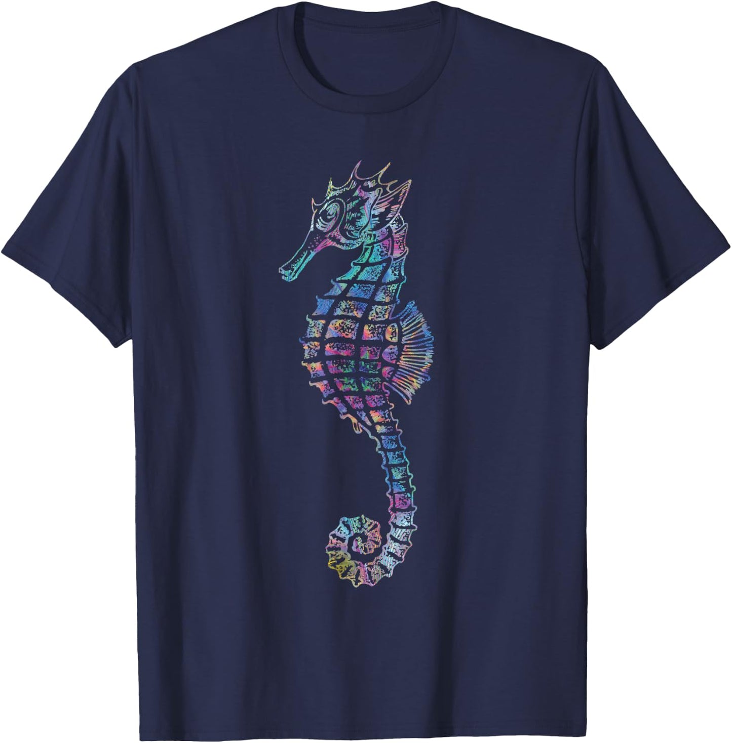 Psychedelic Seahorse Gift Colorful Ocean Trippy Sea Creature T-Shirt - T-Shirt | Navy