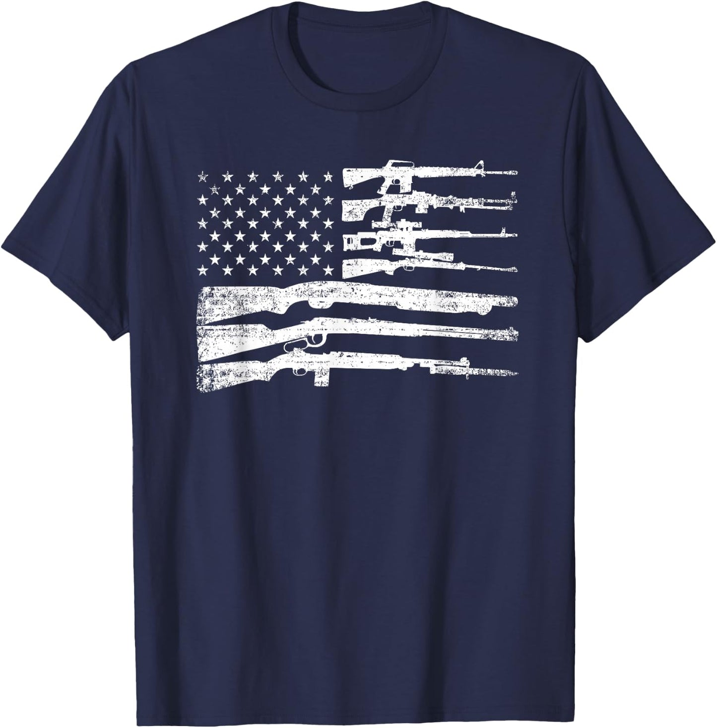 American Flag Guns Vintage 2nd Amendment Pro Gun T-Shirt - T-Shirt | Navy