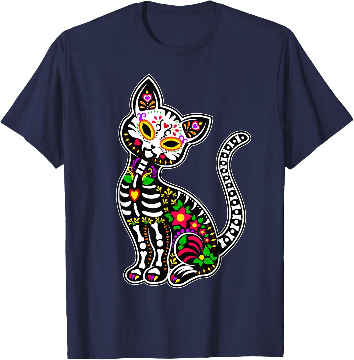 Sugar Skull Cat | Cute Dia De Los Muertos Funny Mexican Gift Women Kids T-Shirt - T-Shirt | Navy