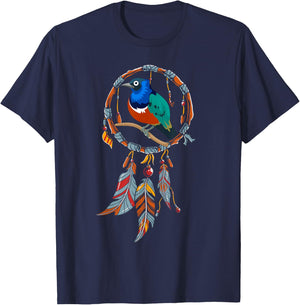 Colourful Feather Hippie Esoteric Gift Bird Dream Catcher T-Shirt - T-Shirt | Navy