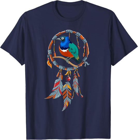 Colourful Feather Hippie Esoteric Gift Bird Dream Catcher T-Shirt - T-Shirt | Navy