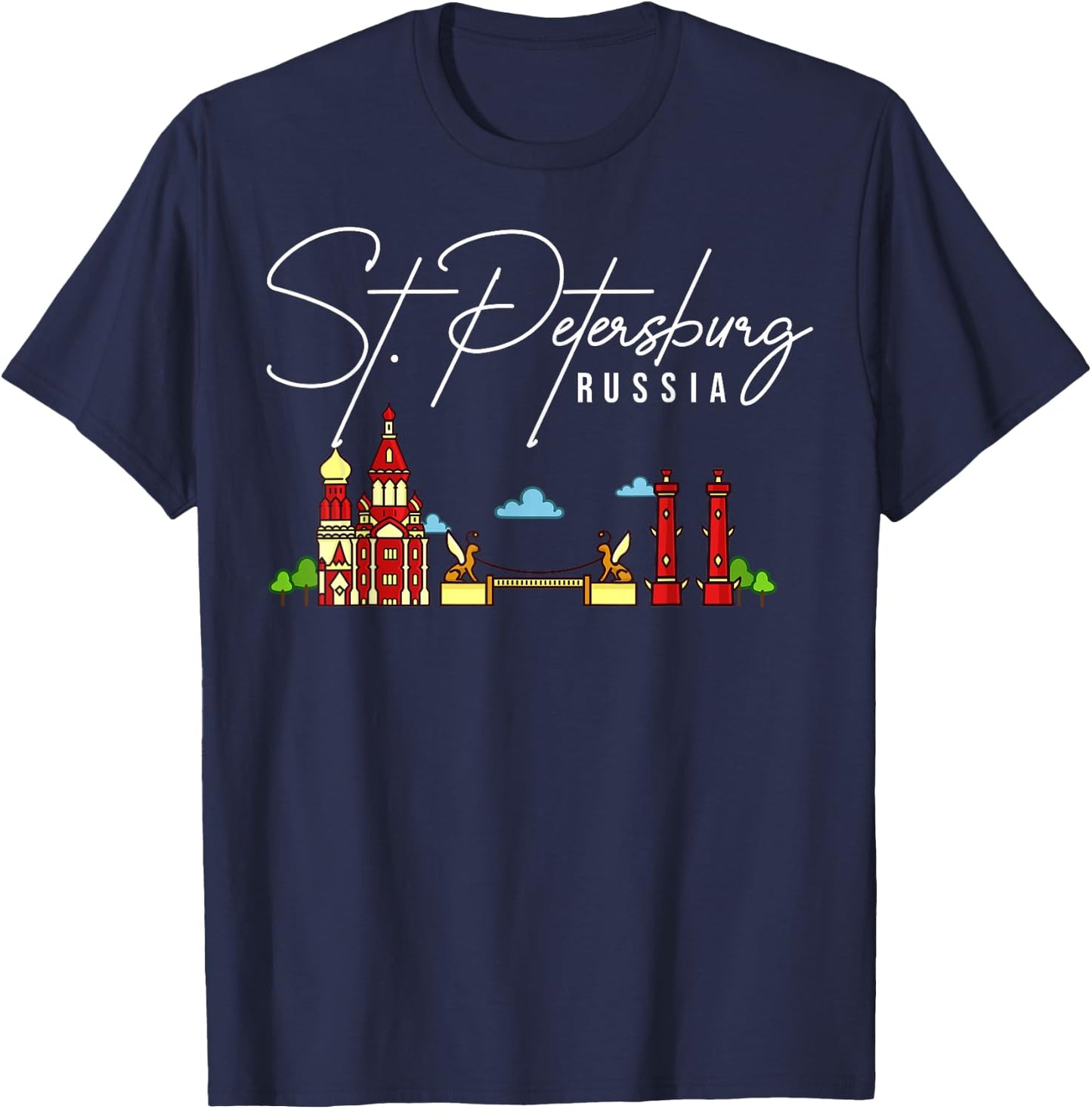 St. Petersburg Russia City Skyline Map Travel T-Shirt - T-Shirt | Navy