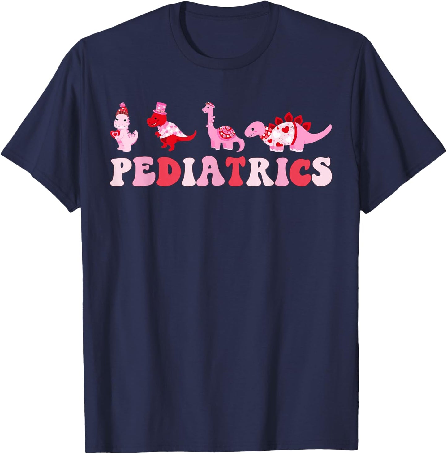 Pediatric Nurse PEDS Nursing Cute Dinosaurs Valentine's Day T-Shirt - T-Shirt | Navy