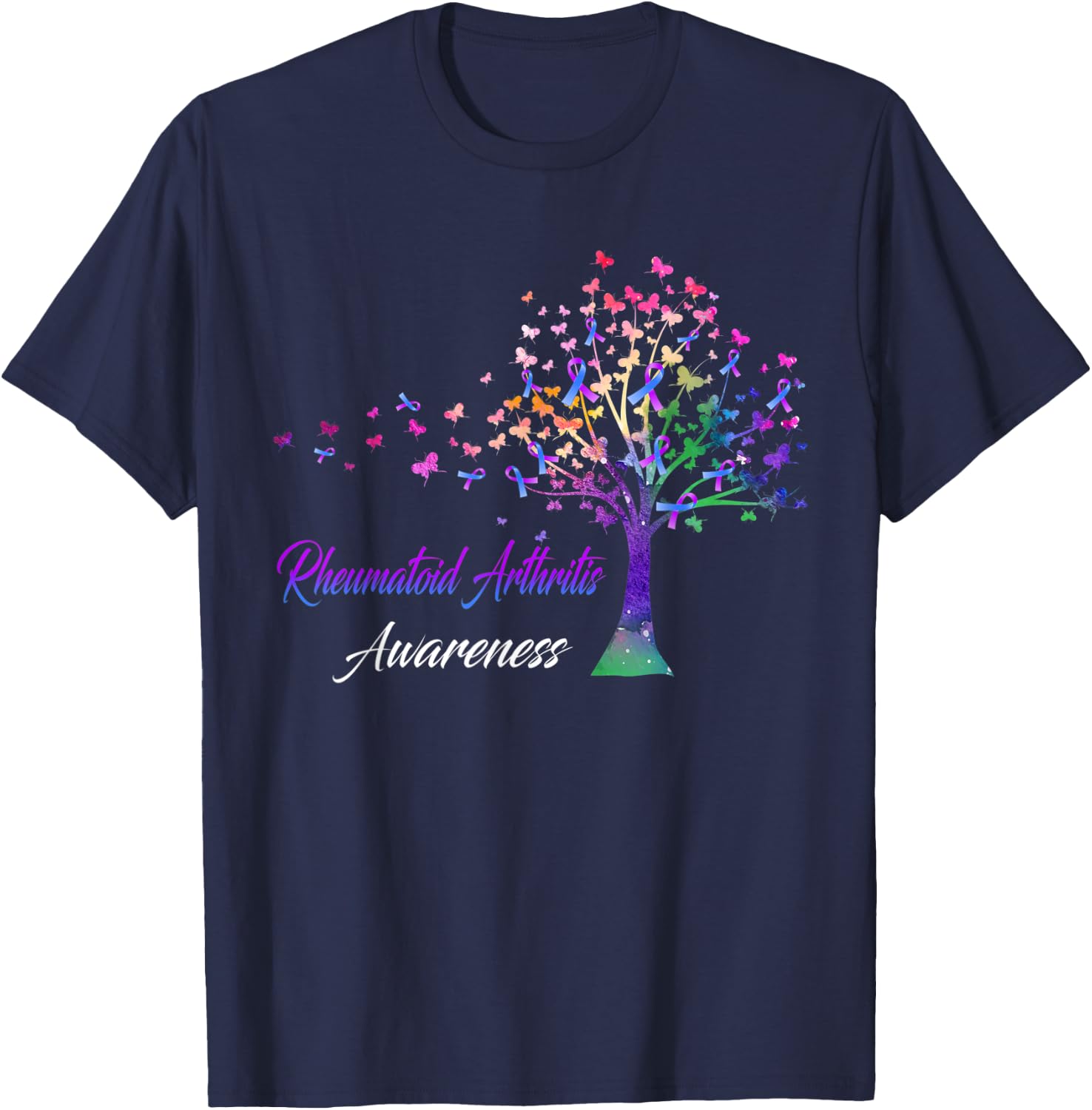 Tree Ribbon Rheumatoid Arthritis Awareness T-Shirt - T-Shirt | Navy