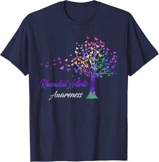 Tree Ribbon Rheumatoid Arthritis Awareness T-Shirt - T-Shirt | Navy