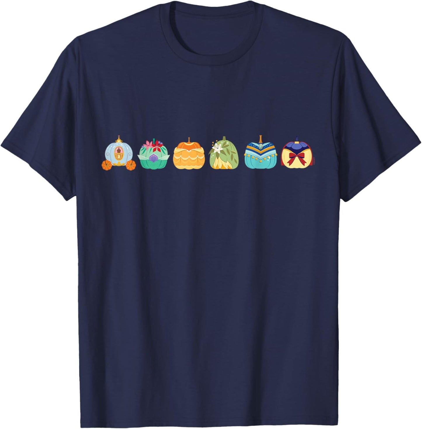 Disney Princess Pumpkins Fall Autumn Lineup of Princesses T-Shirt - T-Shirt | Navy