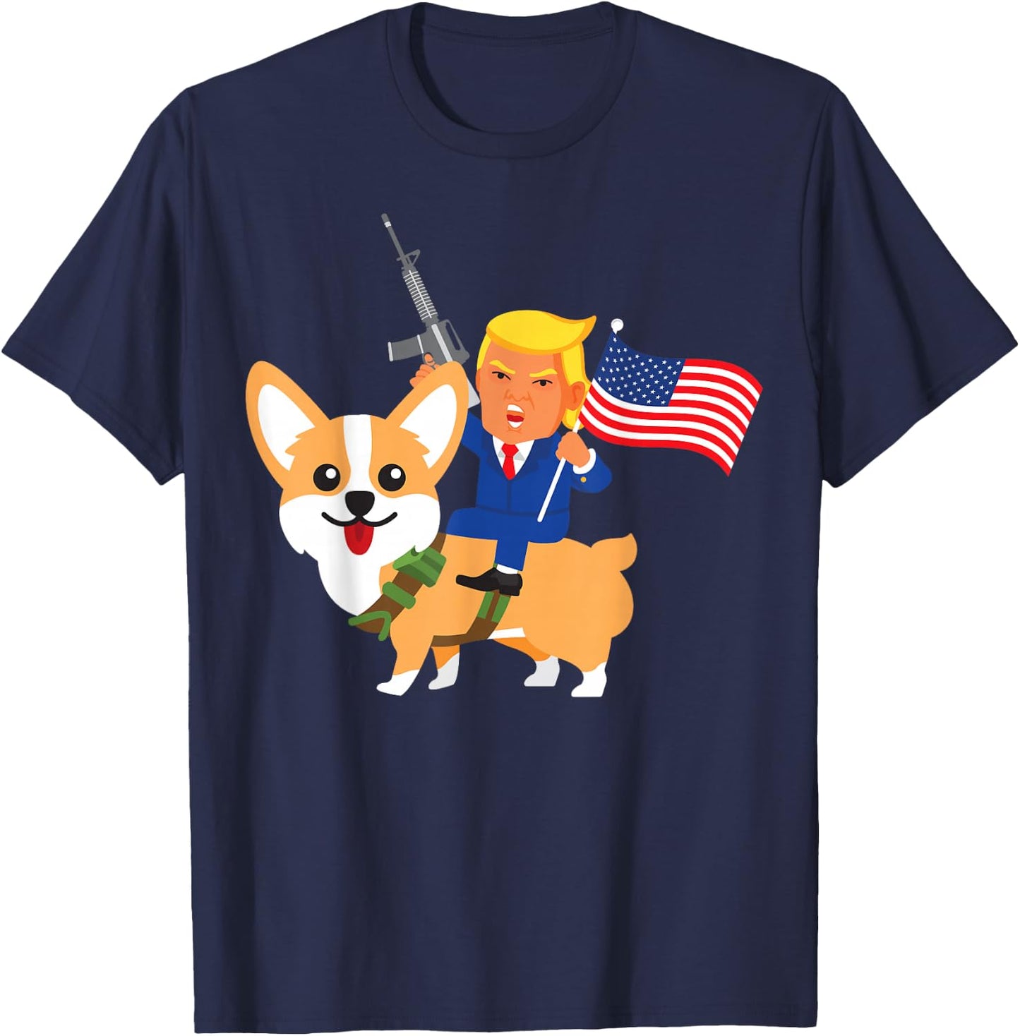 Trump Corgi Gun Merica 2020 Election Donald Dog Mom Gift Women T-Shirt - T-Shirt | Navy