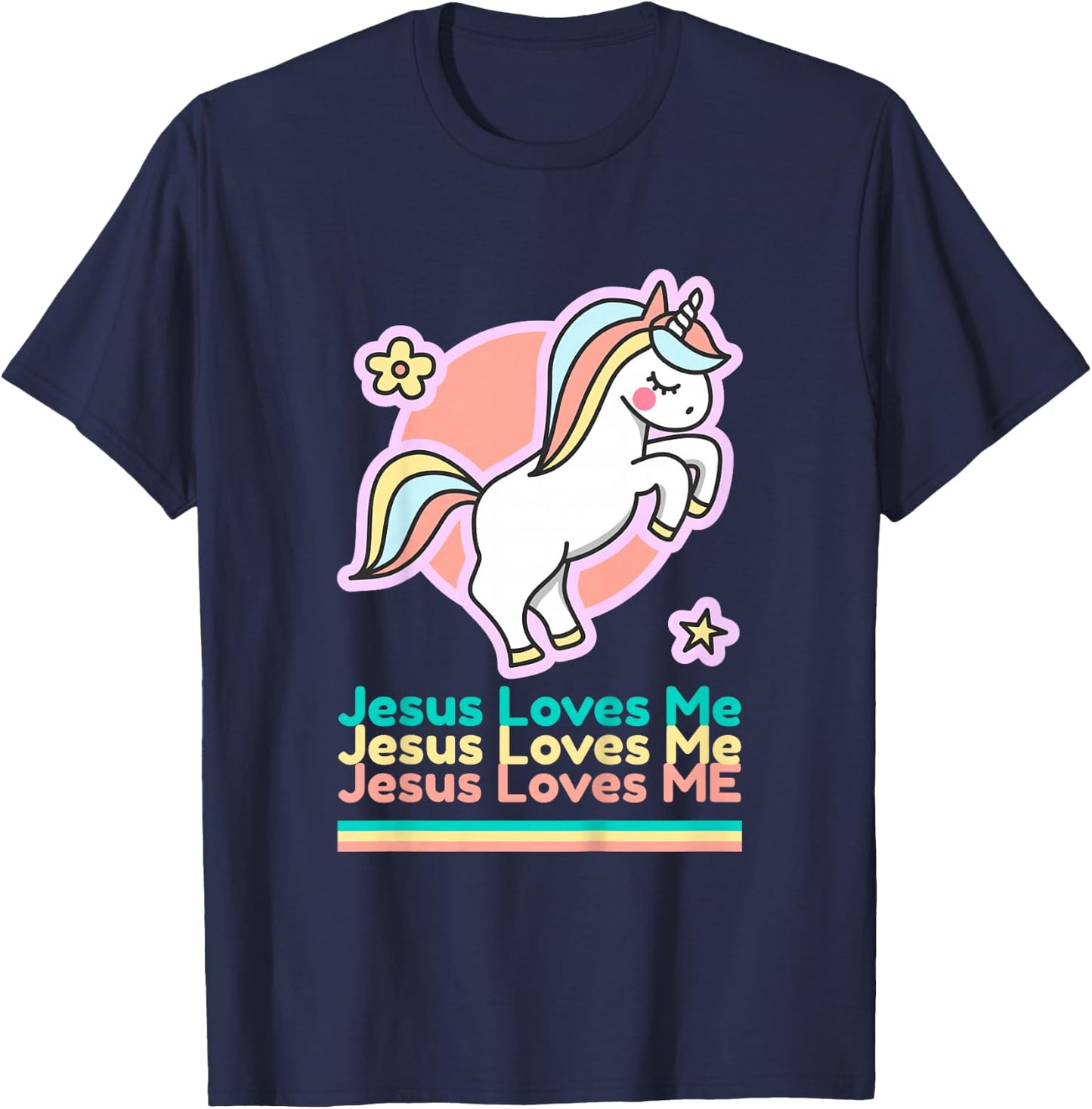 Jesus Loves Me Christian Bible Gift Girls Rainbow Unicorn T-Shirt - T-Shirt | Navy