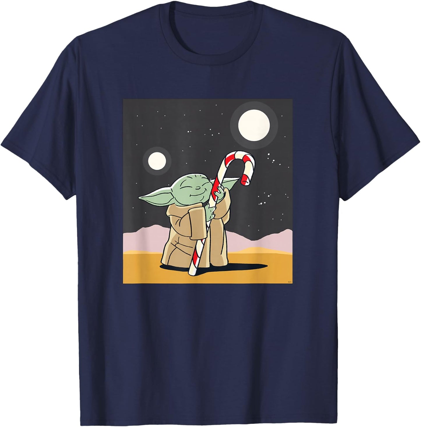 Star Wars The Mandalorian Grogu Christmas Holiday Candy Cane T-Shirt - T-Shirt | Navy