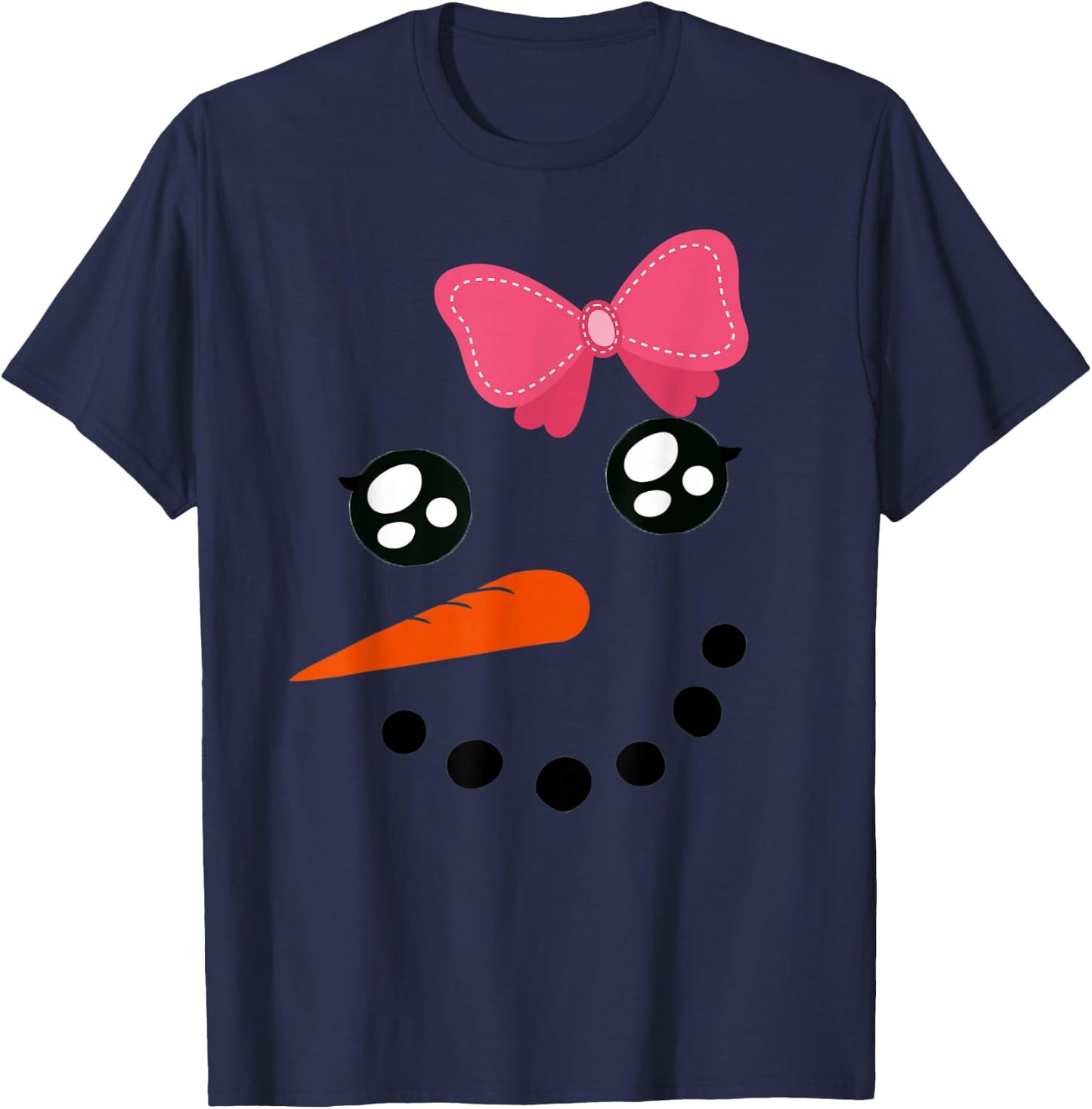 Snow Girl Shirt Snowman Face Carrot Nose Pink Bow T-Shirt - T-Shirt | Navy