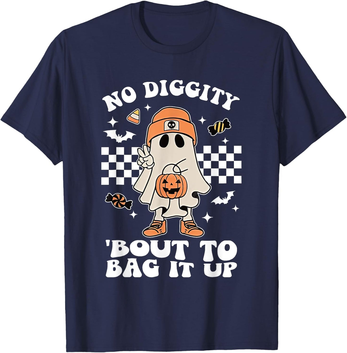 No Diggity Bout To Bag It Up Halloween Spooky Ghost Costume T-Shirt - T-Shirt | Navy