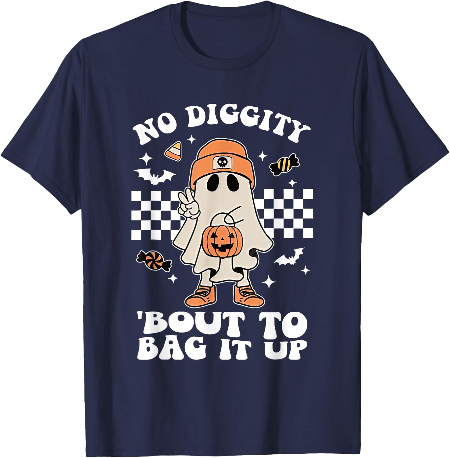 No Diggity Bout To Bag It Up Halloween Spooky Ghost Costume T-Shirt - T-Shirt | Navy