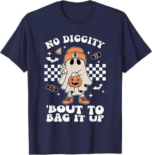 No Diggity Bout To Bag It Up Halloween Spooky Ghost Costume T-Shirt - T-Shirt | Navy