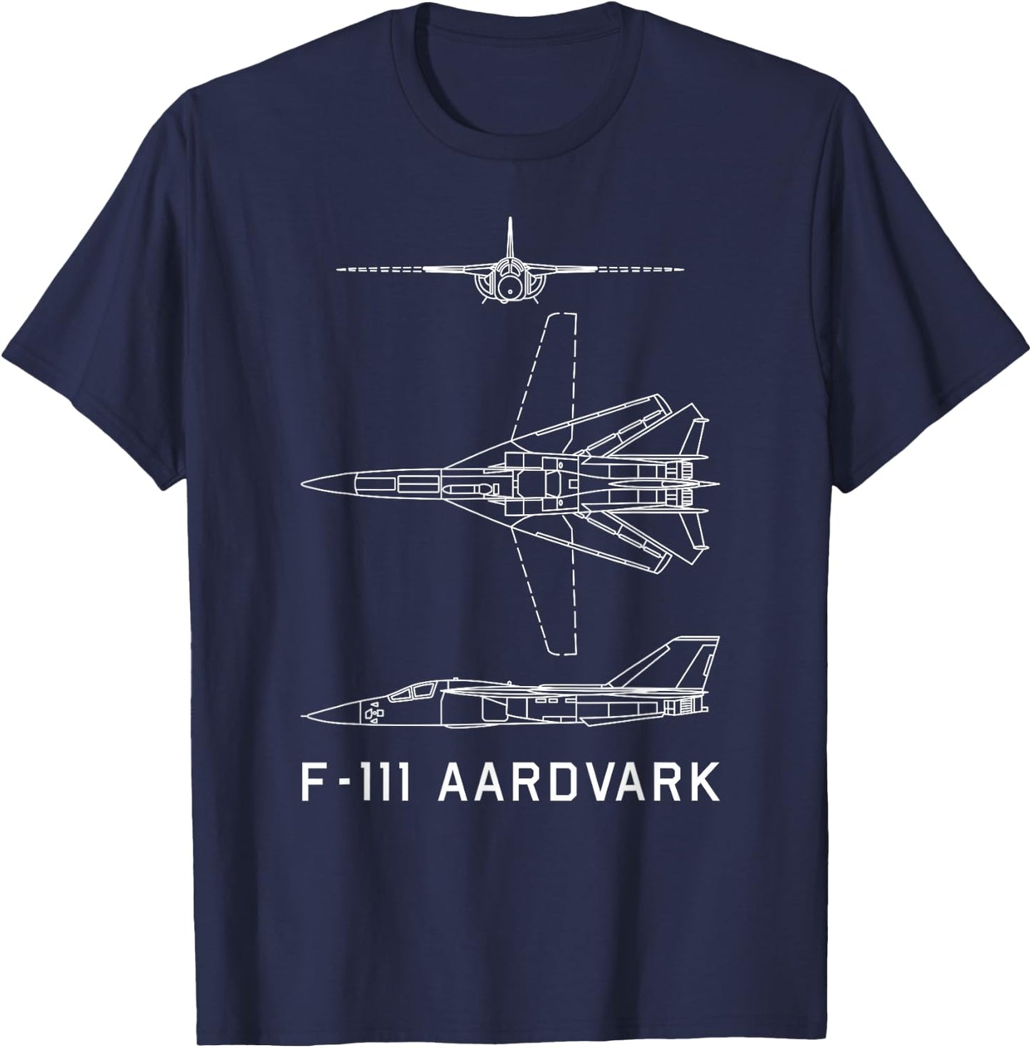 USA Military Planes MJ F-111 Aardvark American Jet Plane Blueprint - Black, -Adults, Short Sleeve, Classic Fit, Cotton 65% Polyester 35%, Small T-Shirt - T-Shirt | Navy