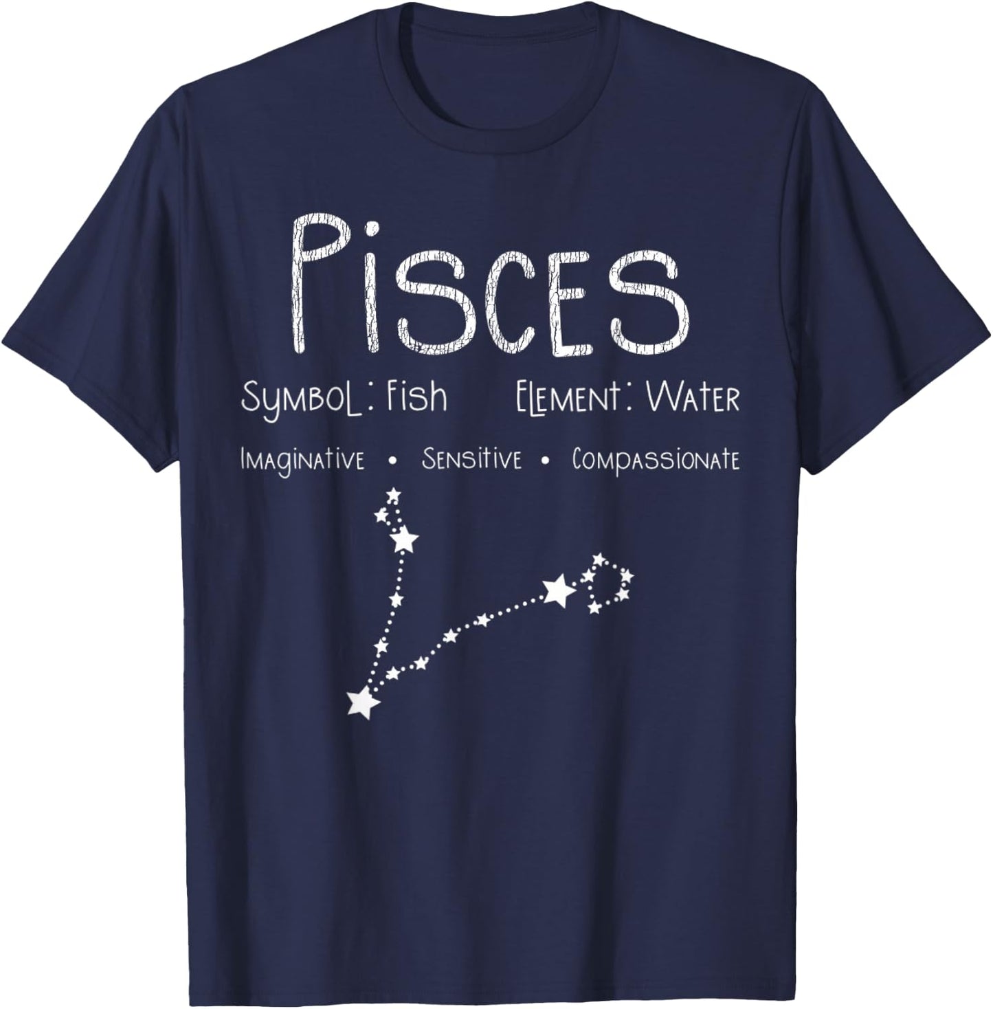 Vintage Distressed Pisces Symbol Zodiac Sign Birthday Gift T-Shirt - T-Shirt | Navy