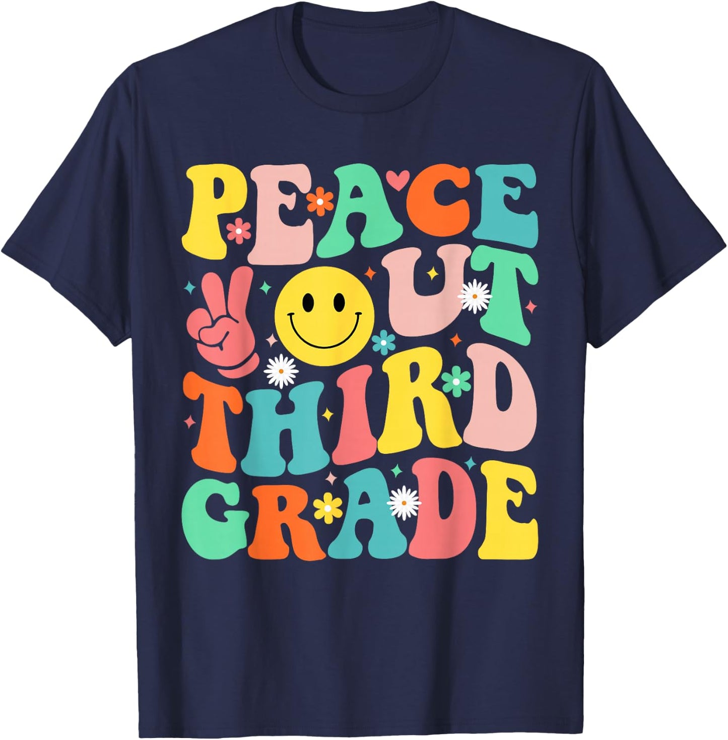Peace Out Third Grade Groovy 3rd Grade Last day of school T-Shirt - T-Shirt | Navy
