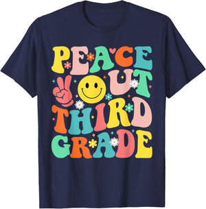 Peace Out Third Grade Groovy 3rd Grade Last day of school T-Shirt - T-Shirt | Navy