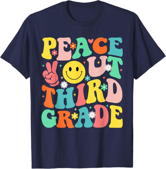 Peace Out Third Grade Groovy 3rd Grade Last day of school T-Shirt - T-Shirt | Navy