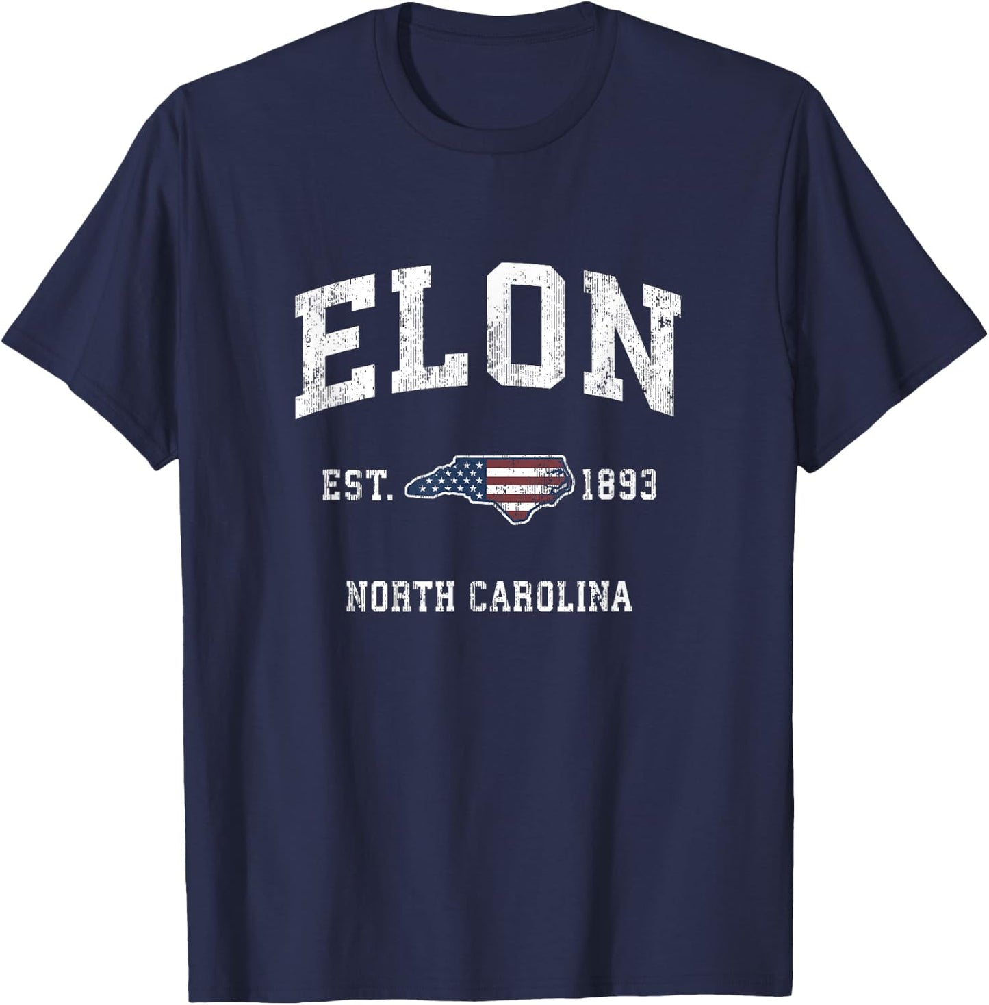 Elon North Carolina NC Vintage American Flag Sports Design T-Shirt - T-Shirt | Navy