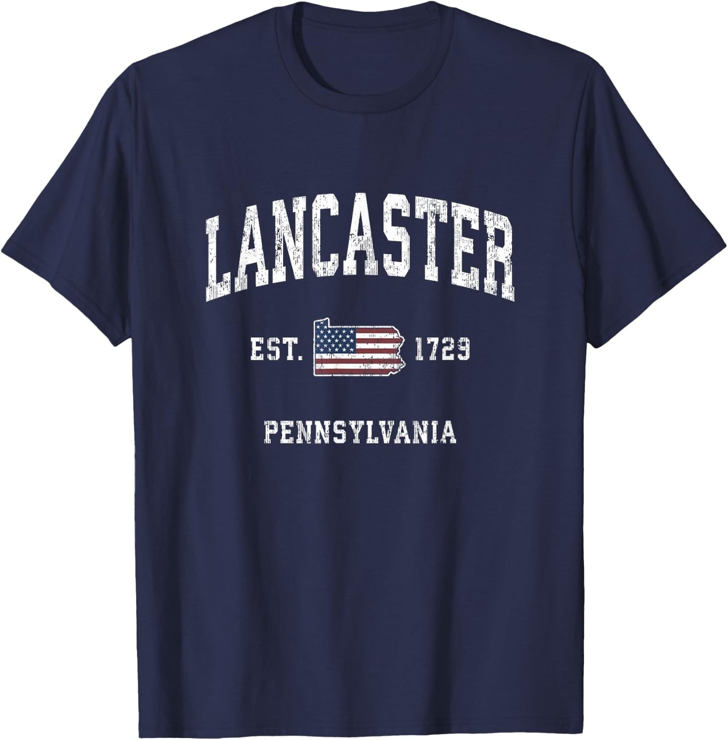 Lancaster Pennsylvania PA Vintage American Flag Sports Desig T-Shirt - T-Shirt | Navy