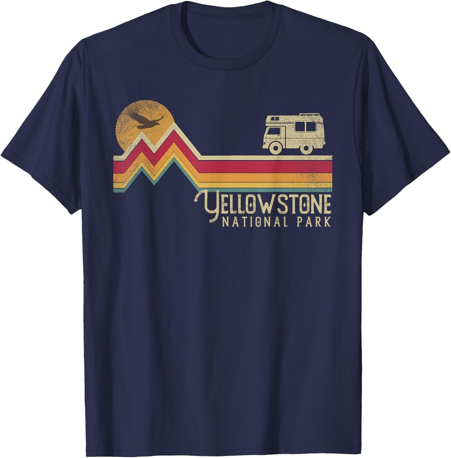 Yellowstone National Park Vintage Style Mountain Camp Retro T-Shirt - T-Shirt | Navy