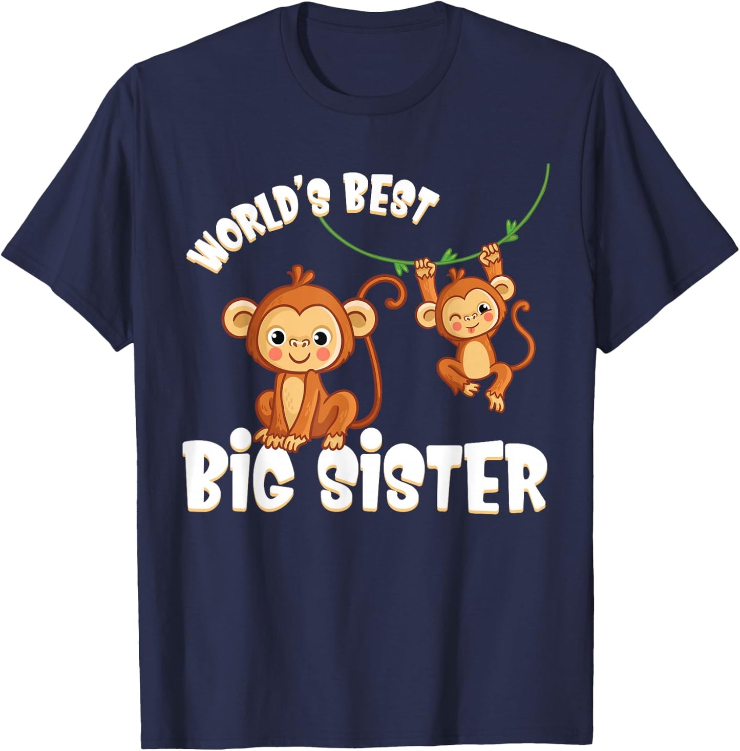 Swinging Monkeys World's Best Big Sister Baby Announcement T-Shirt - T-Shirt | Navy