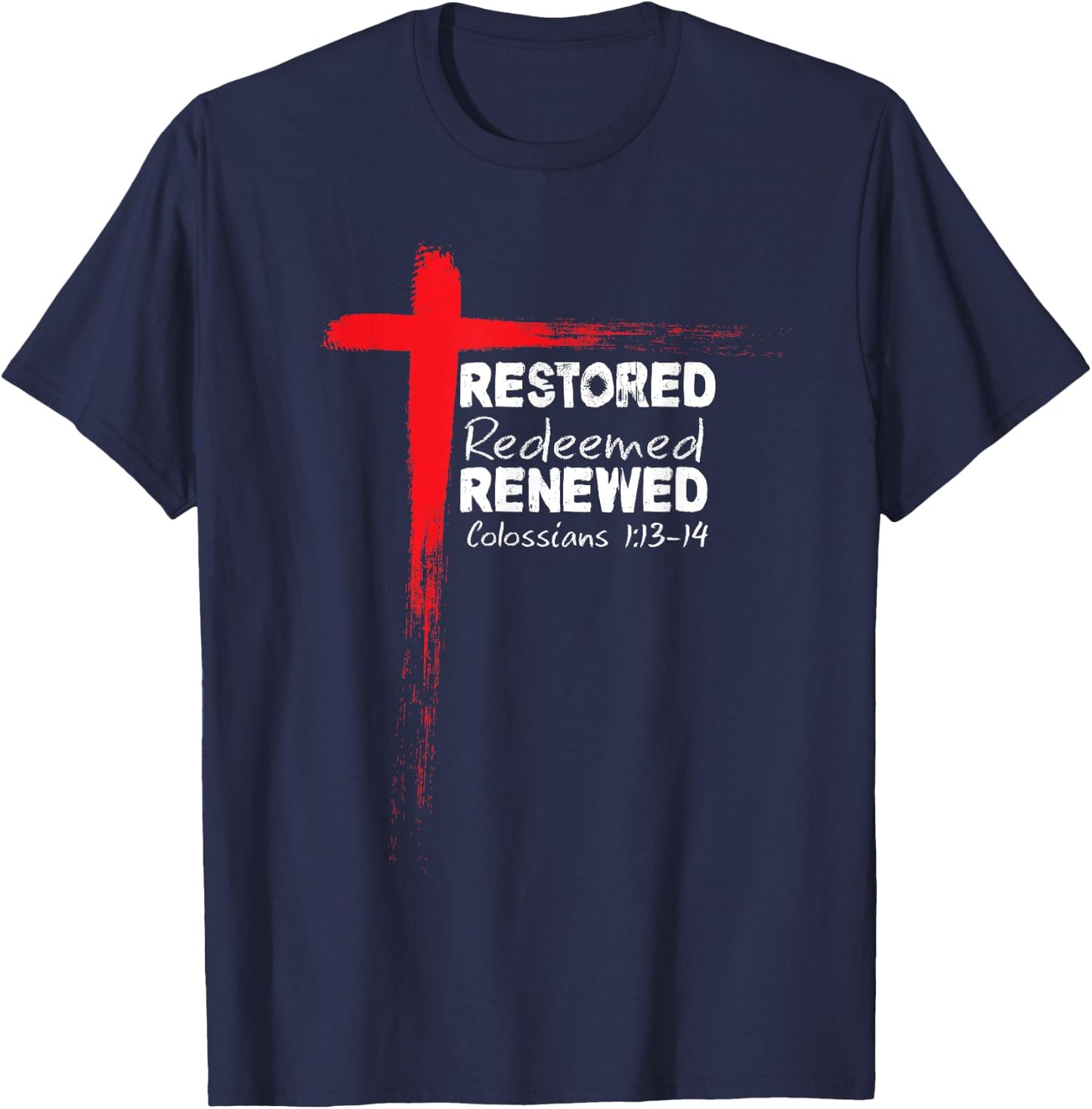 Christian Bible Verse Colossians 1:13-14 Cross T-Shirt - T-Shirt | Navy