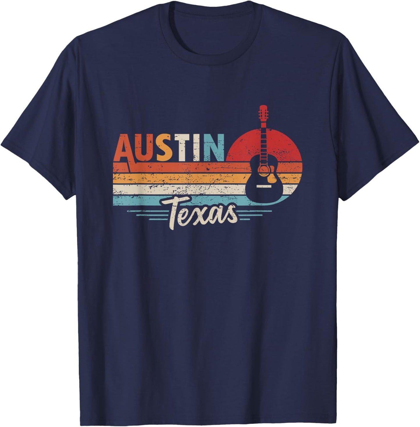 Retro Austin Texas Guitar Music T-Shirt - T-Shirt | Navy