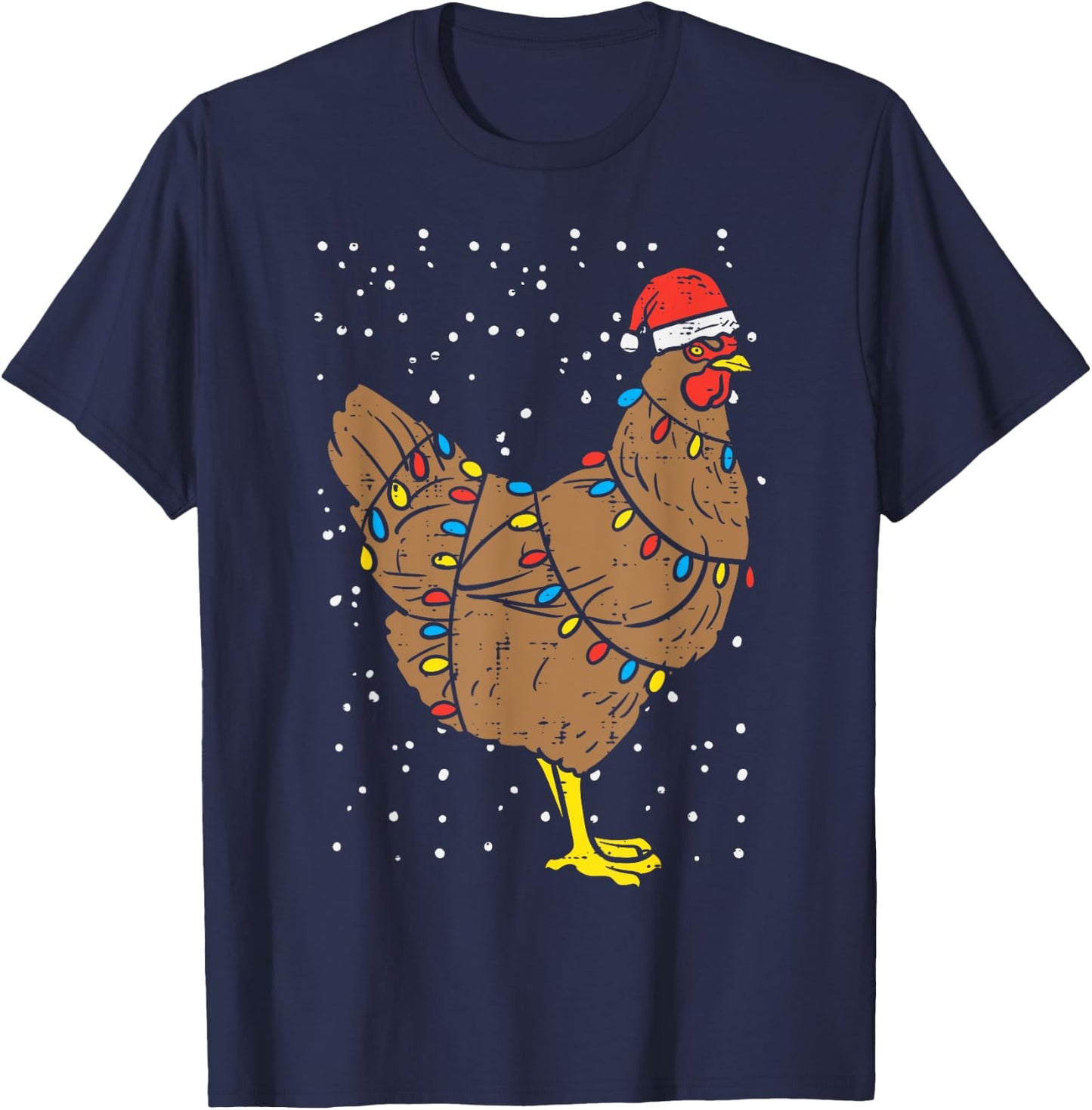 Chicken Santa Hat Christmas Lights Funny Xmas Animal PJ T-Shirt - T-Shirt | Navy