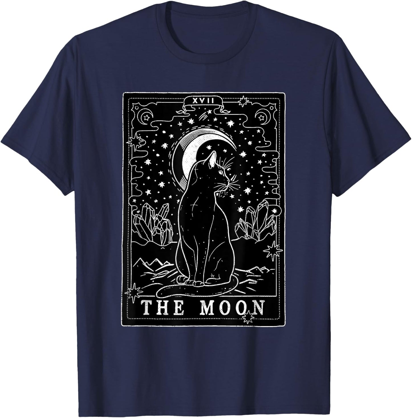 Graphic Cat Lovers Moon Tarot Card | Cat Tarot Card The Moon T-Shirt - T-Shirt | Navy