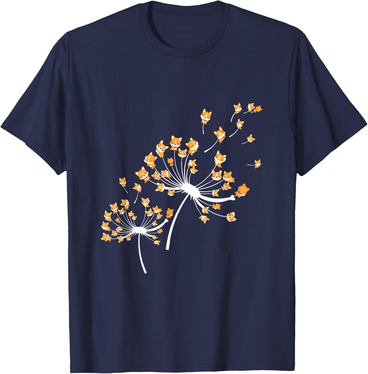 Corgi Flower Fly Dandelion Funny Dog Owner Lover Women Girls Kids T-Shirt - T-Shirt | Navy